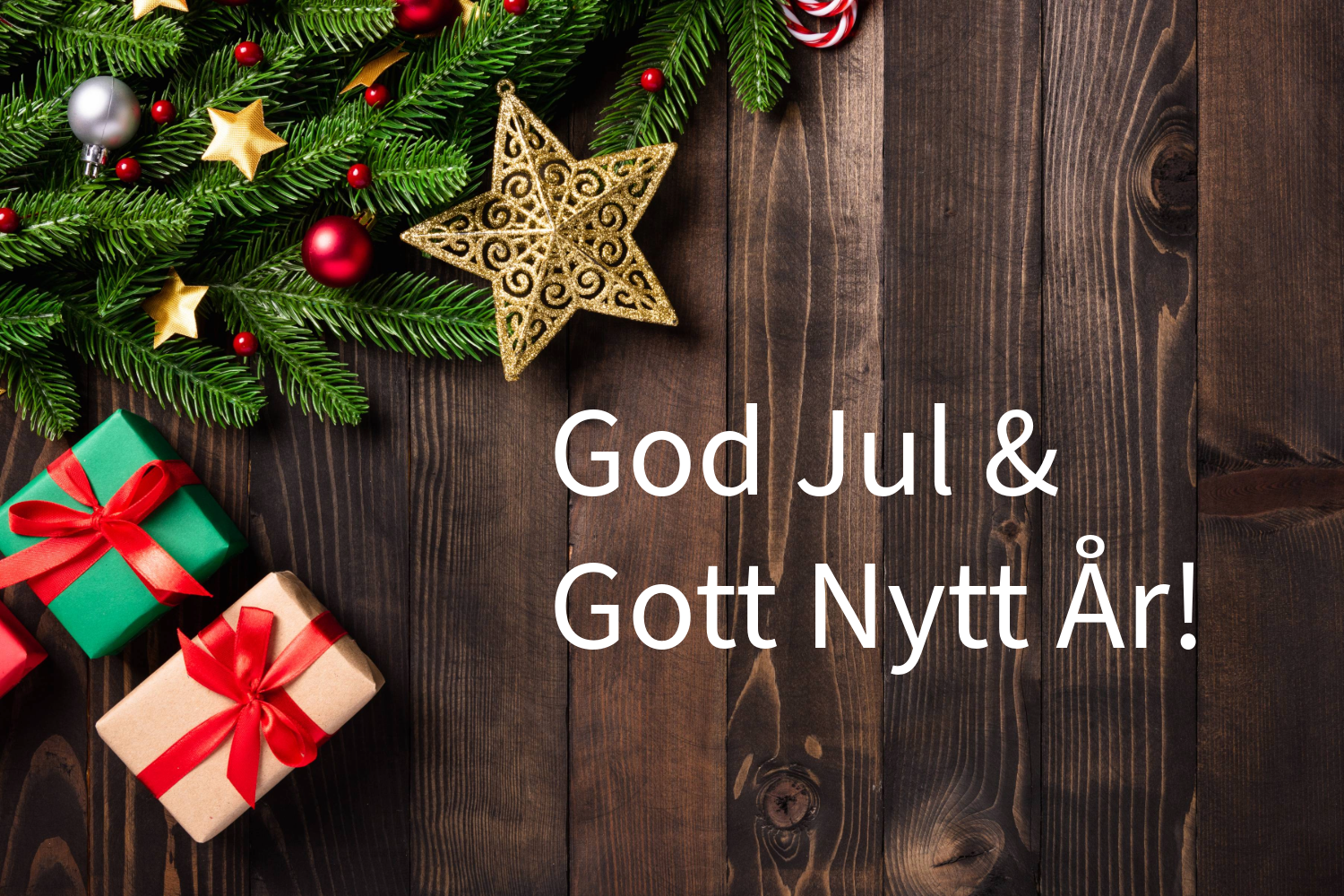 god jul och gott nytt år, paket, julstjärna